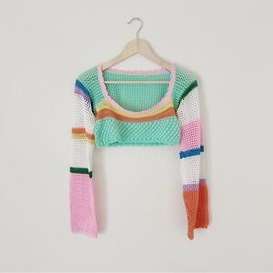 LIKE NEW! Y2K! COLORFUL CROCHET CROP COVER UP TOP!